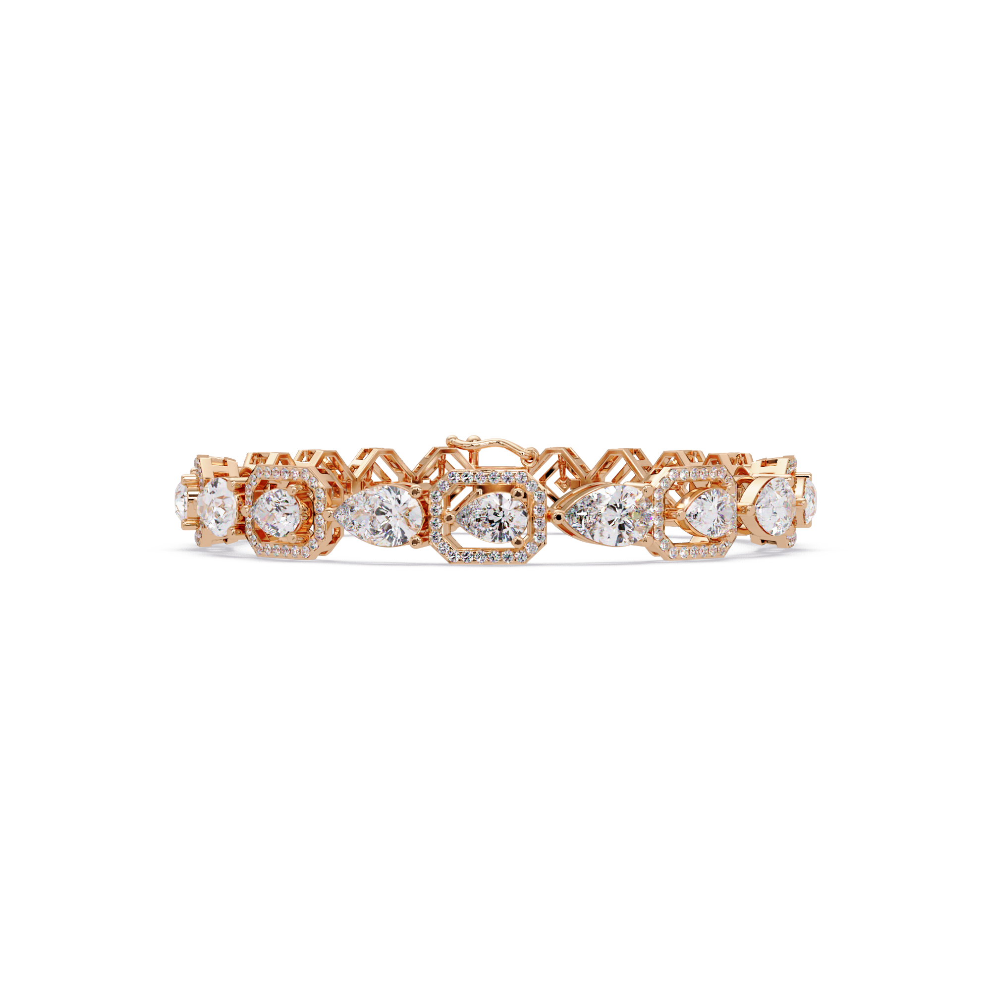 Luxury Pear & Hexagon Halo Diamond Tennis Bracelet