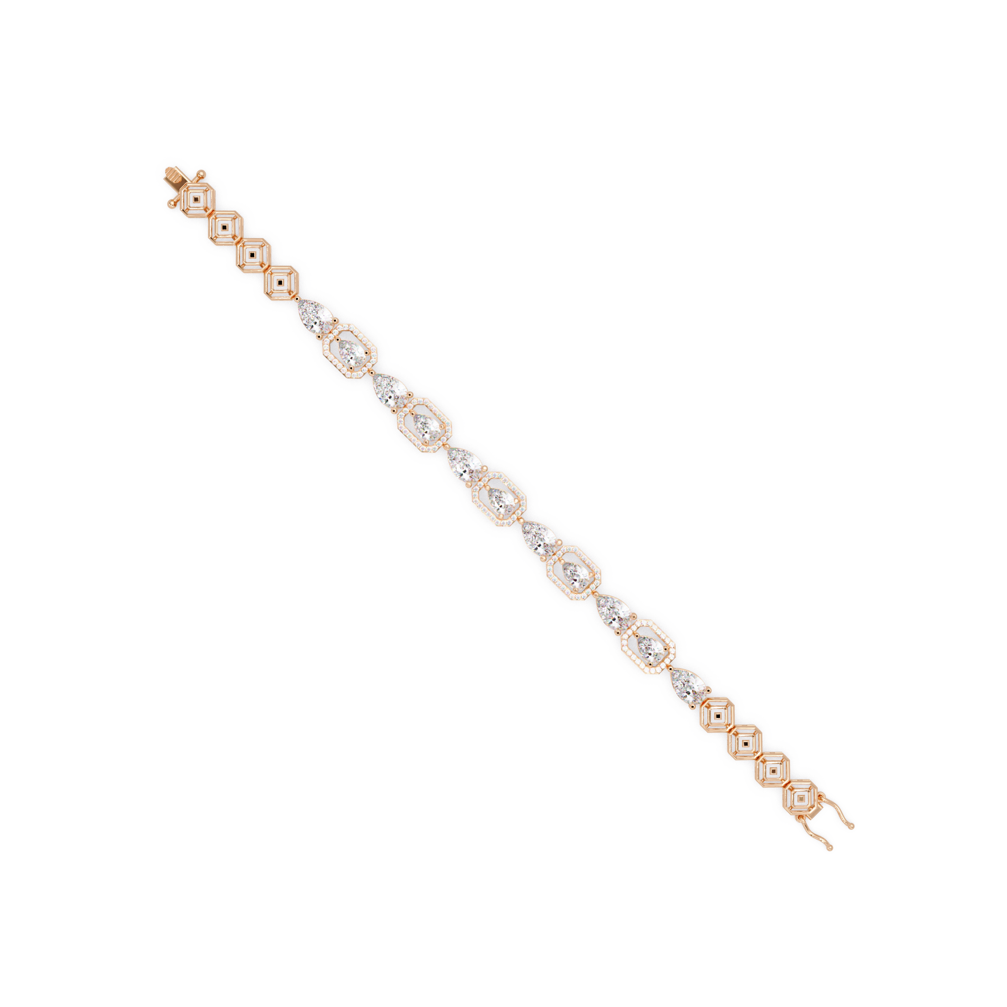 Luxury Pear & Hexagon Halo Diamond Tennis Bracelet