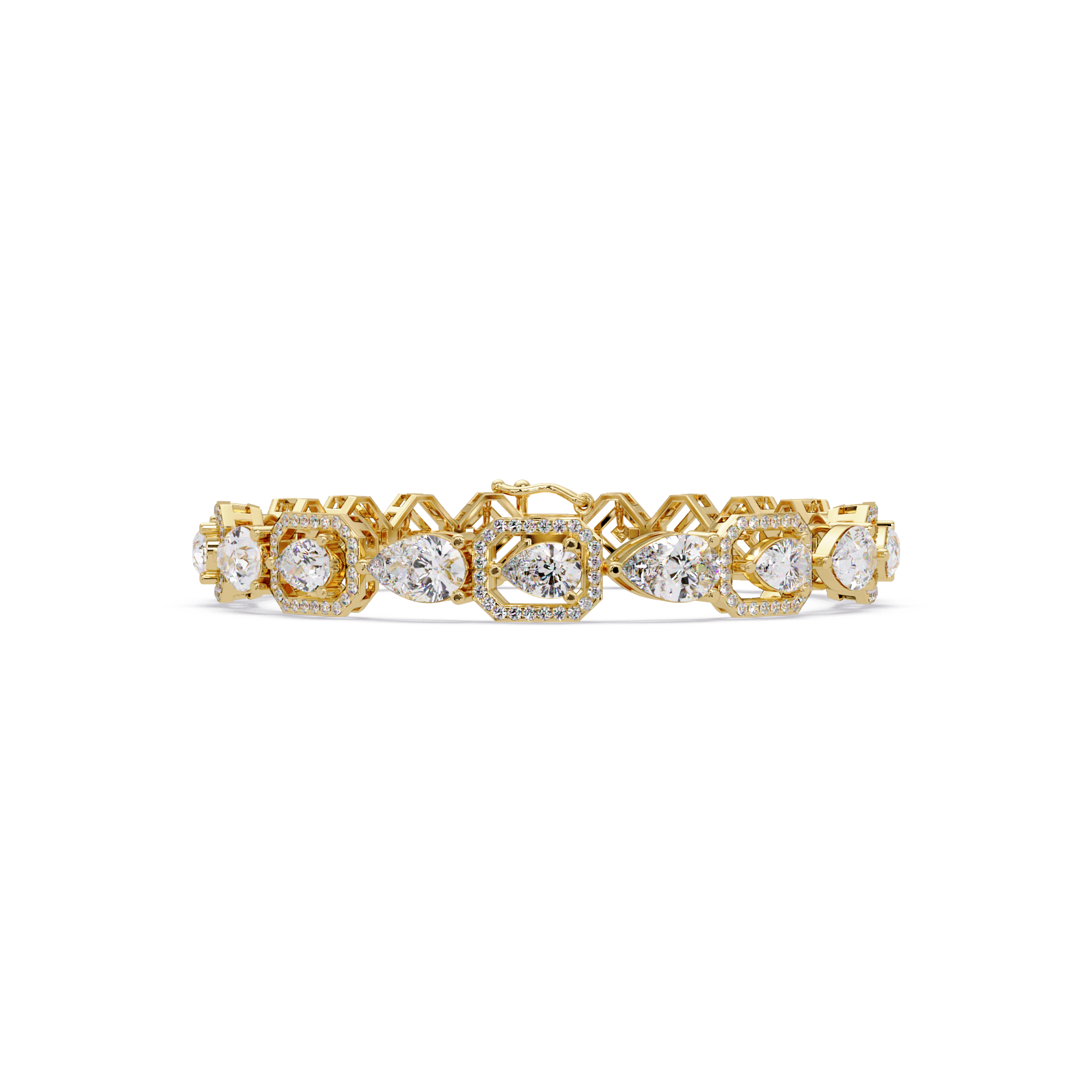 Luxury Pear & Hexagon Halo Diamond Tennis Bracelet