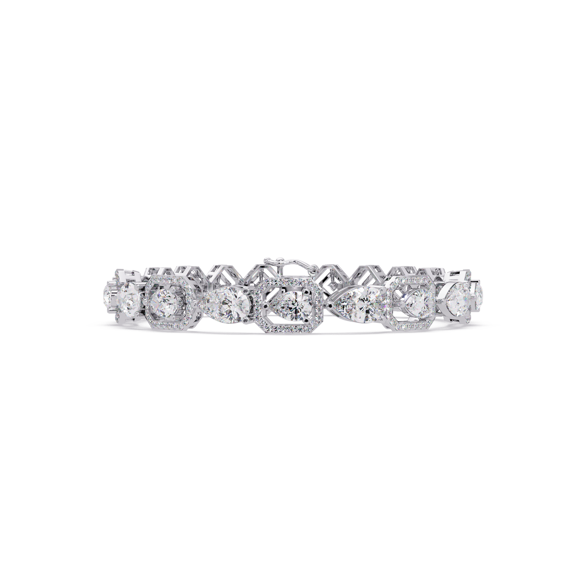 Luxury Pear & Hexagon Halo Diamond Tennis Bracelet