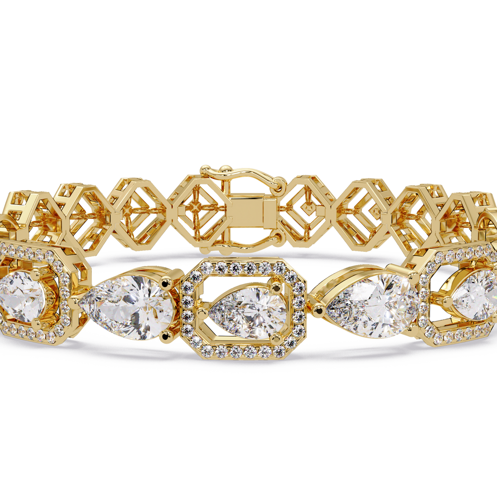 Luxury Pear & Hexagon Halo Diamond Tennis Bracelet