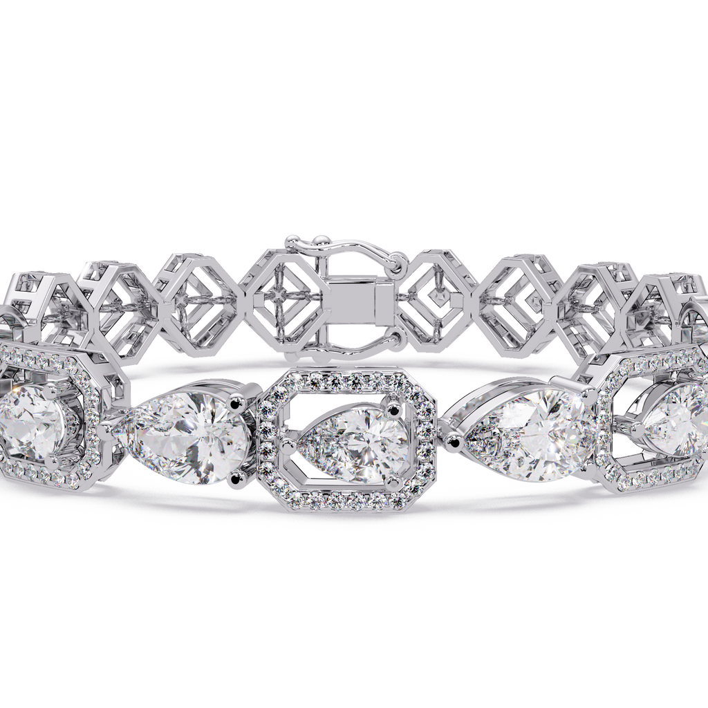 Luxury Pear & Hexagon Halo Diamond Tennis Bracelet