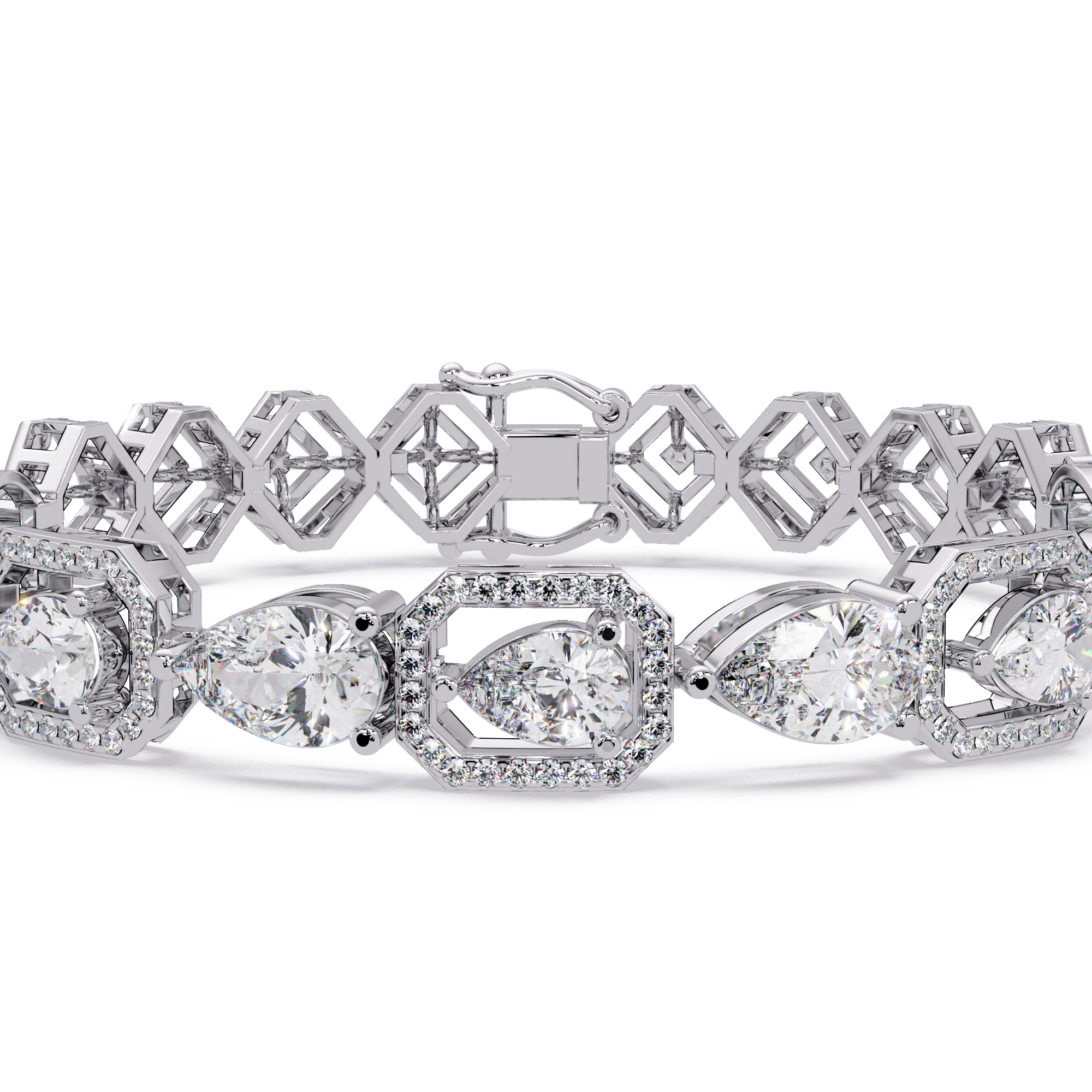 Luxury Pear & Hexagon Halo Diamond Tennis Bracelet