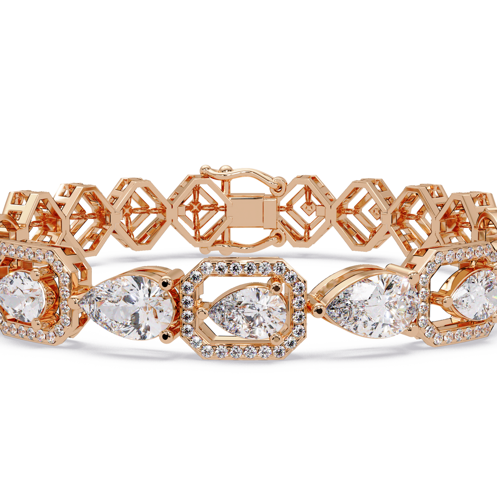 Luxury Pear & Hexagon Halo Diamond Tennis Bracelet