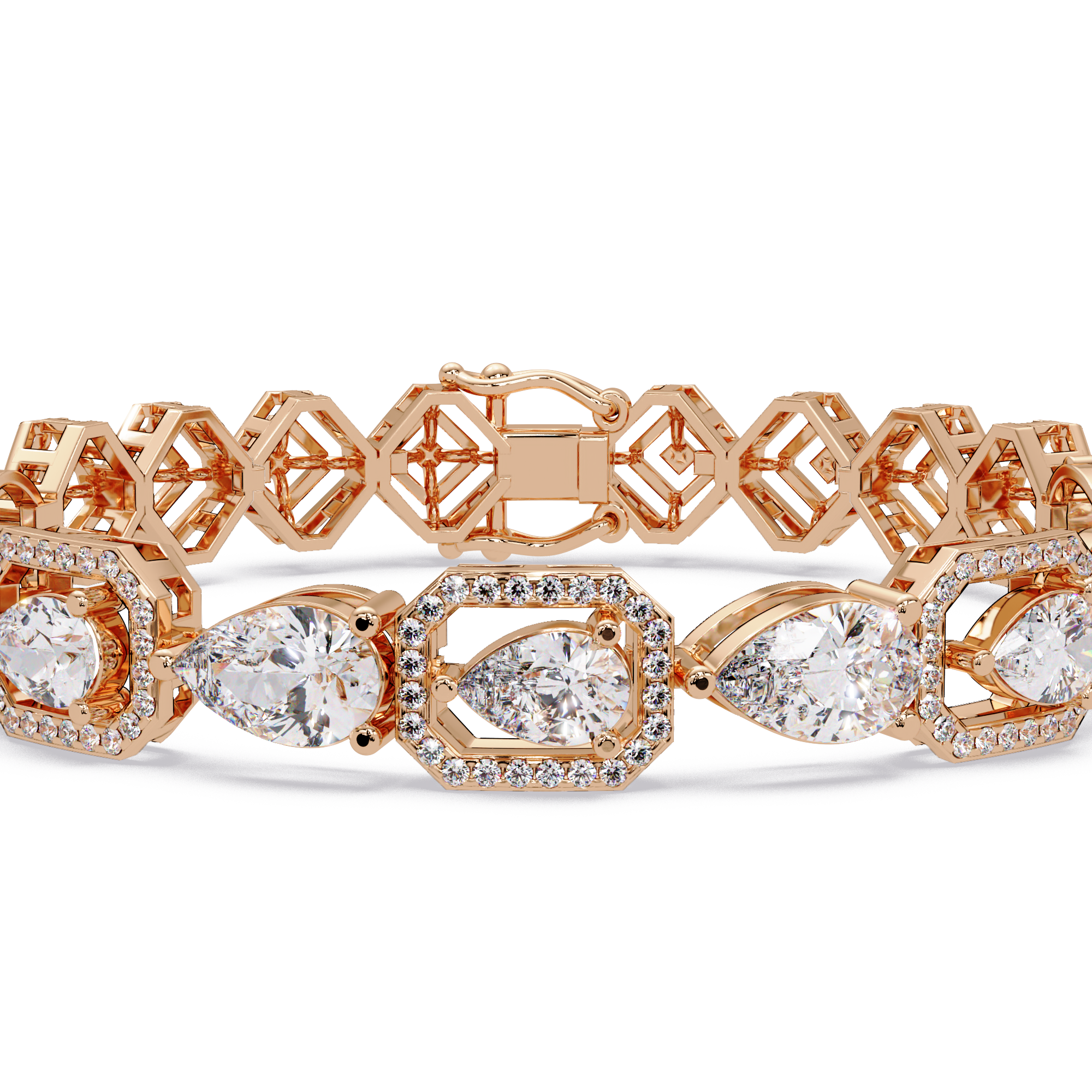 Luxury Pear & Hexagon Halo Diamond Tennis Bracelet