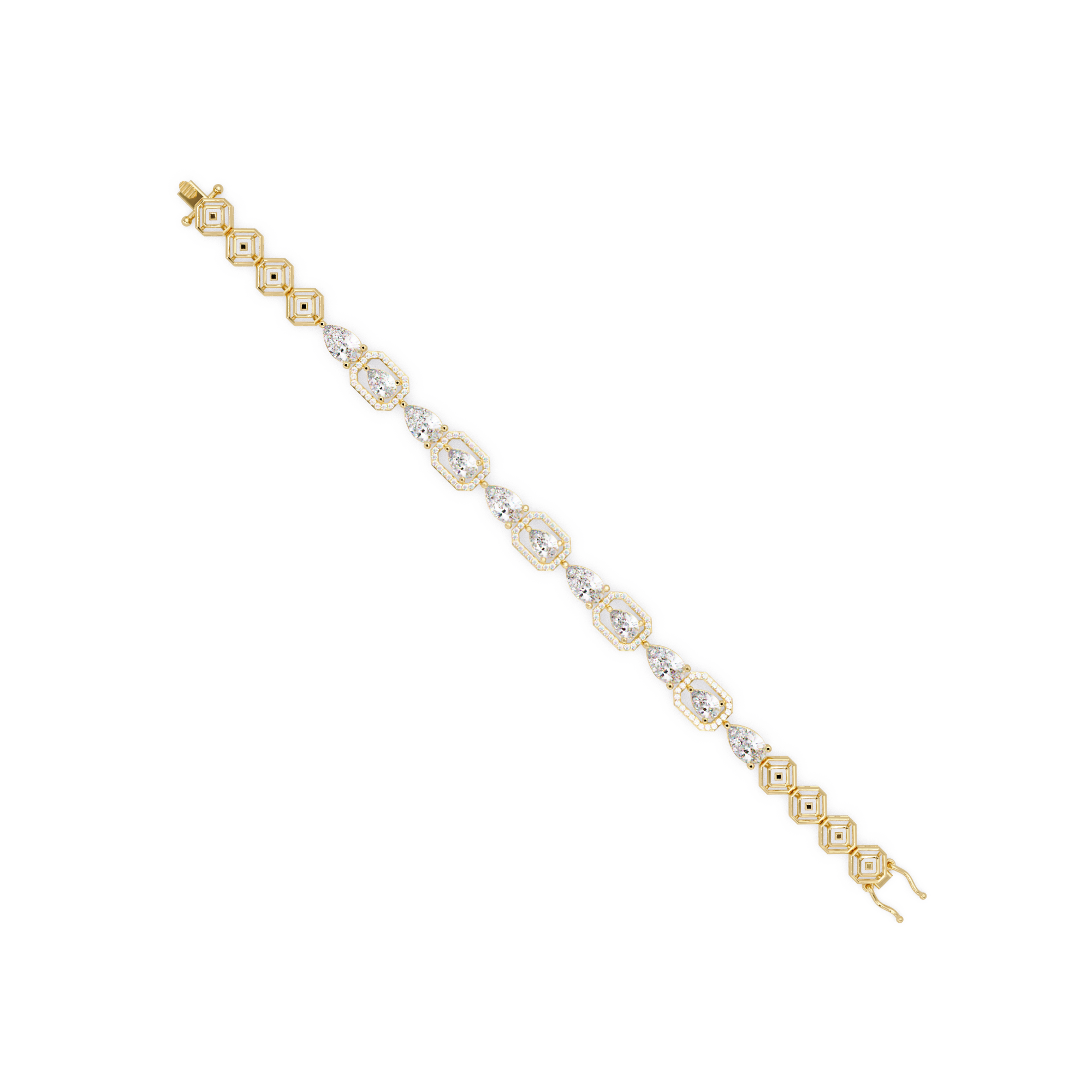 Luxury Pear & Hexagon Halo Diamond Tennis Bracelet