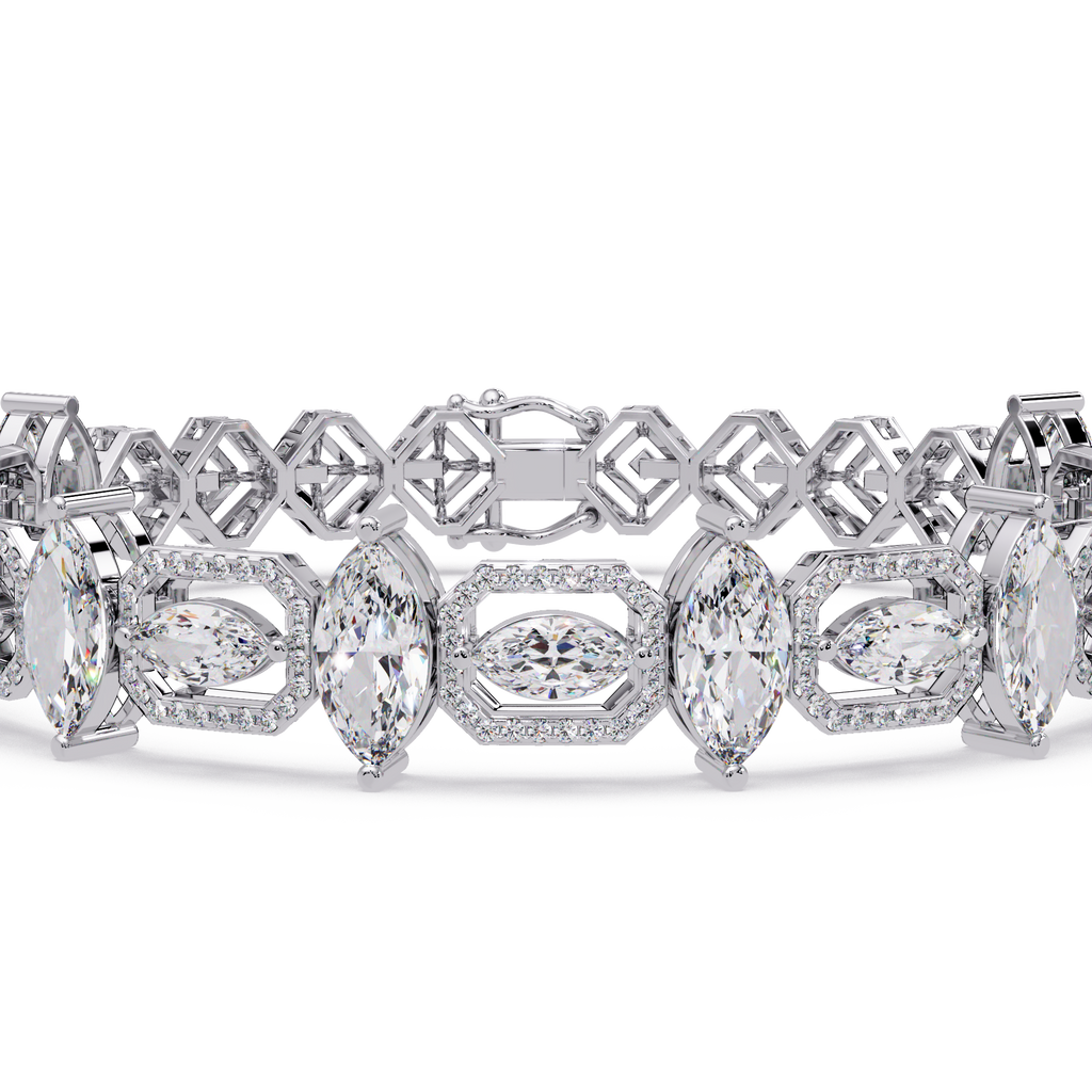 Luxury Marquise & Oval Halo Diamond Tennis Bracelet