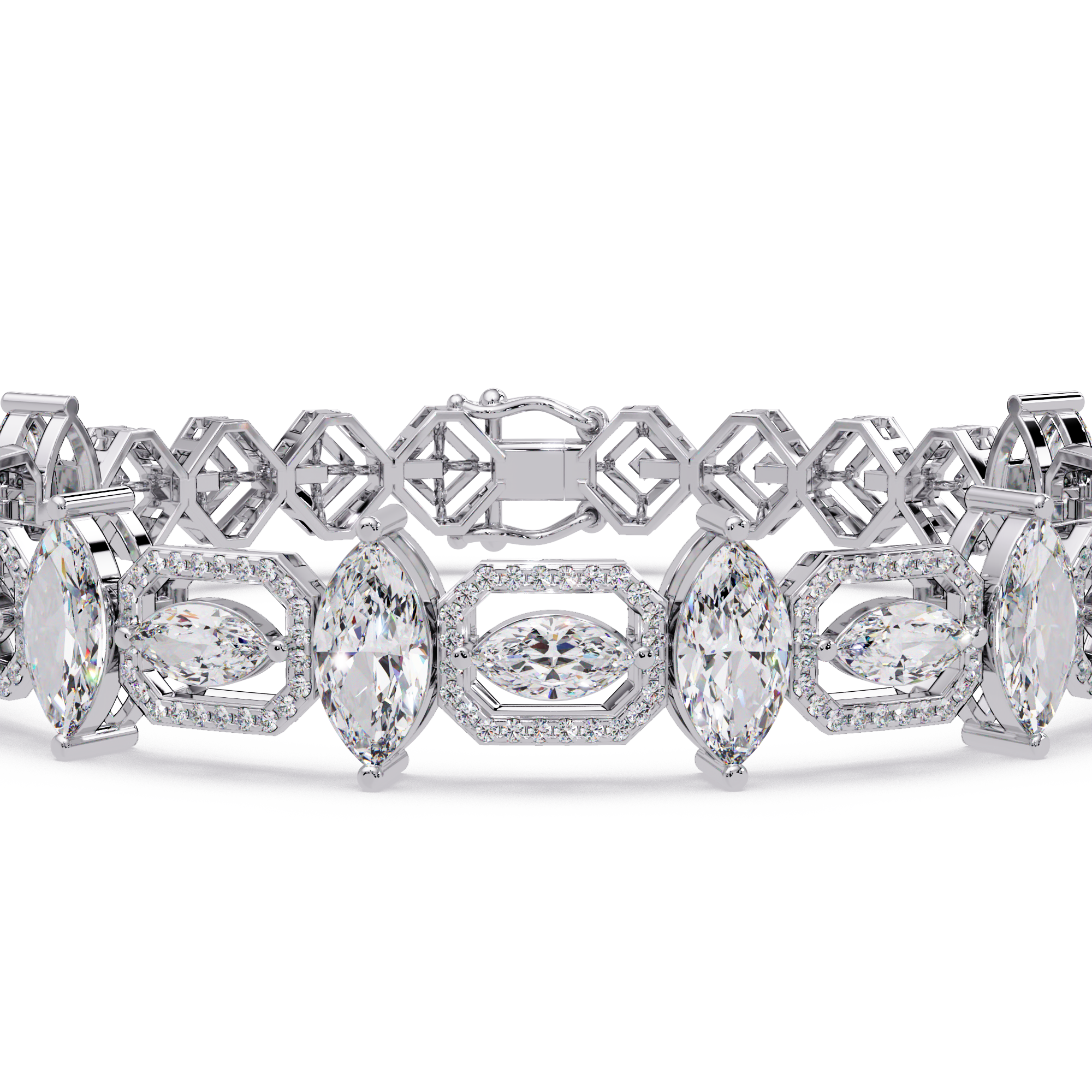 Luxury Marquise & Oval Halo Diamond Tennis Bracelet