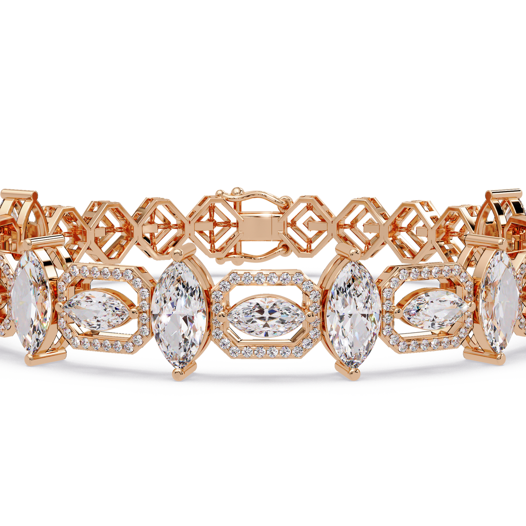Luxury Marquise & Oval Halo Diamond Tennis Bracelet