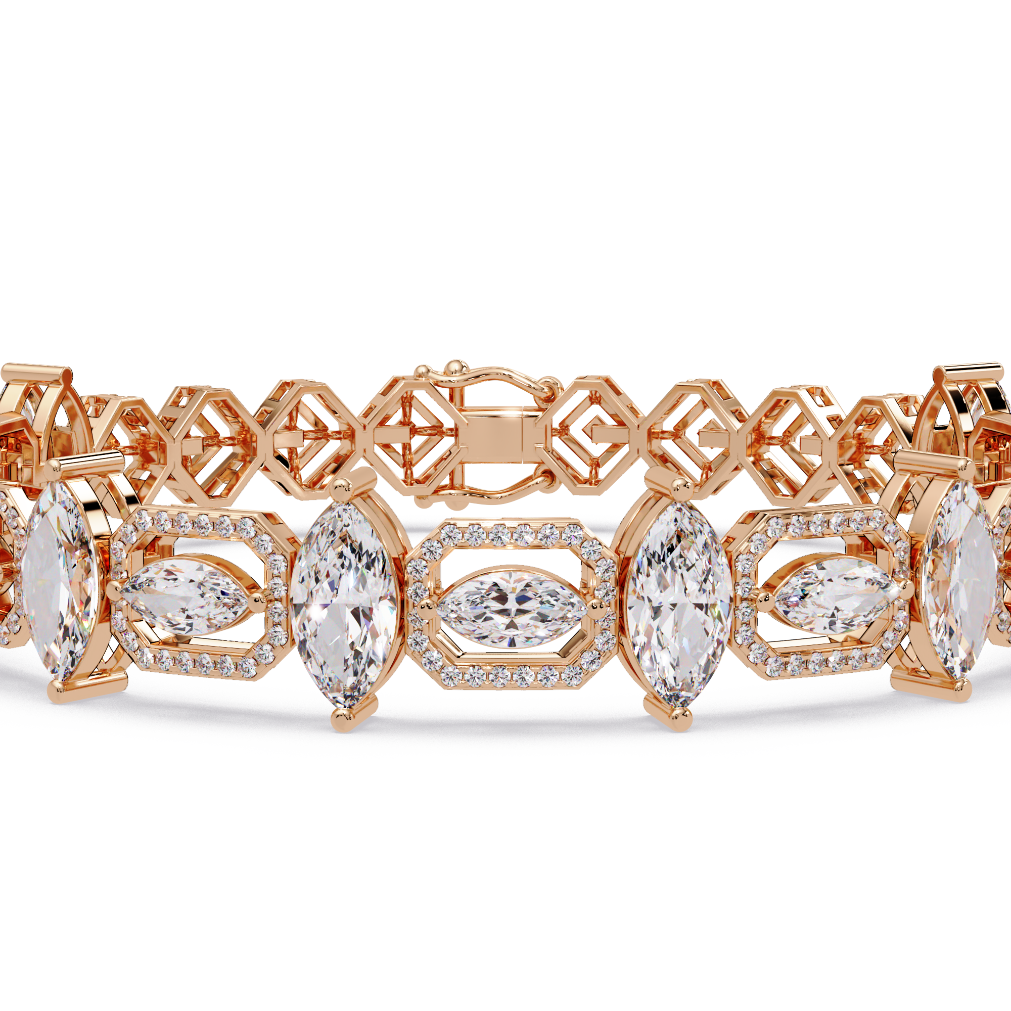 Luxury Marquise & Oval Halo Diamond Tennis Bracelet