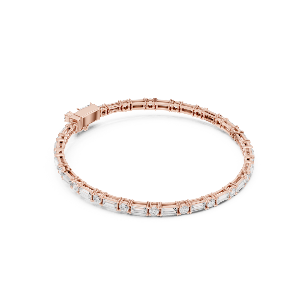 Round & Baguette Diamond Tennis Bracelet | Luxury Bracelet for Men & Women