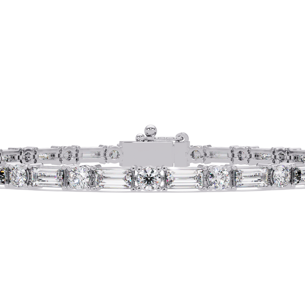 Round & Baguette Diamond Tennis Bracelet | Luxury Bracelet for Men & Women