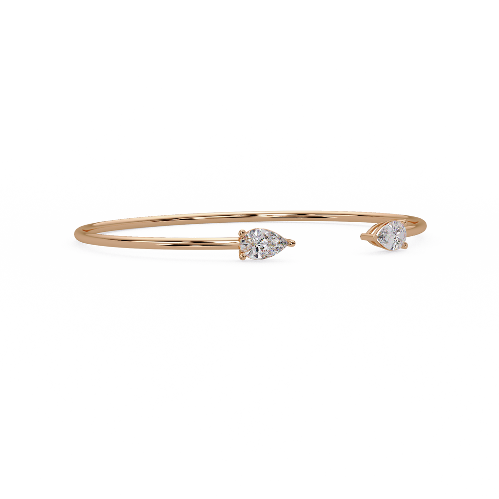 Pear Cut Diamond Open Cuff Bangle Bracelet | Minimalist Luxury Bracelet for Women