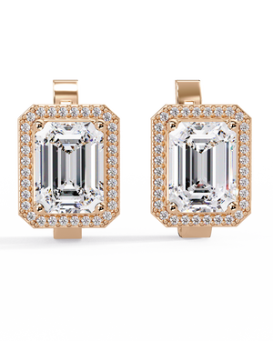 Emerald Cut Halo Diamond Leverback Earrings in 14K & 18K Gold