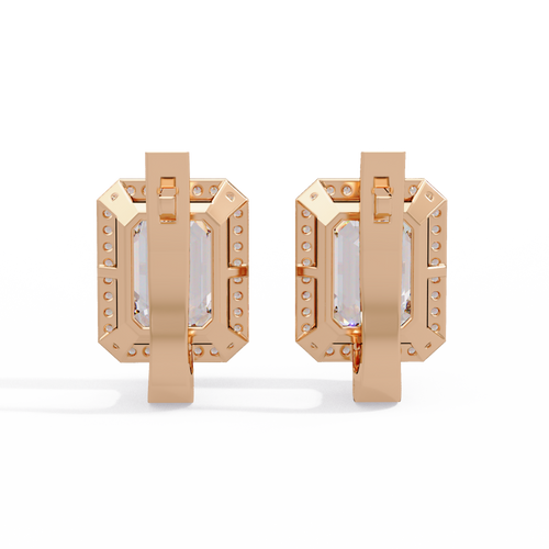Emerald Cut Halo Diamond Leverback Earrings in 14K & 18K Gold